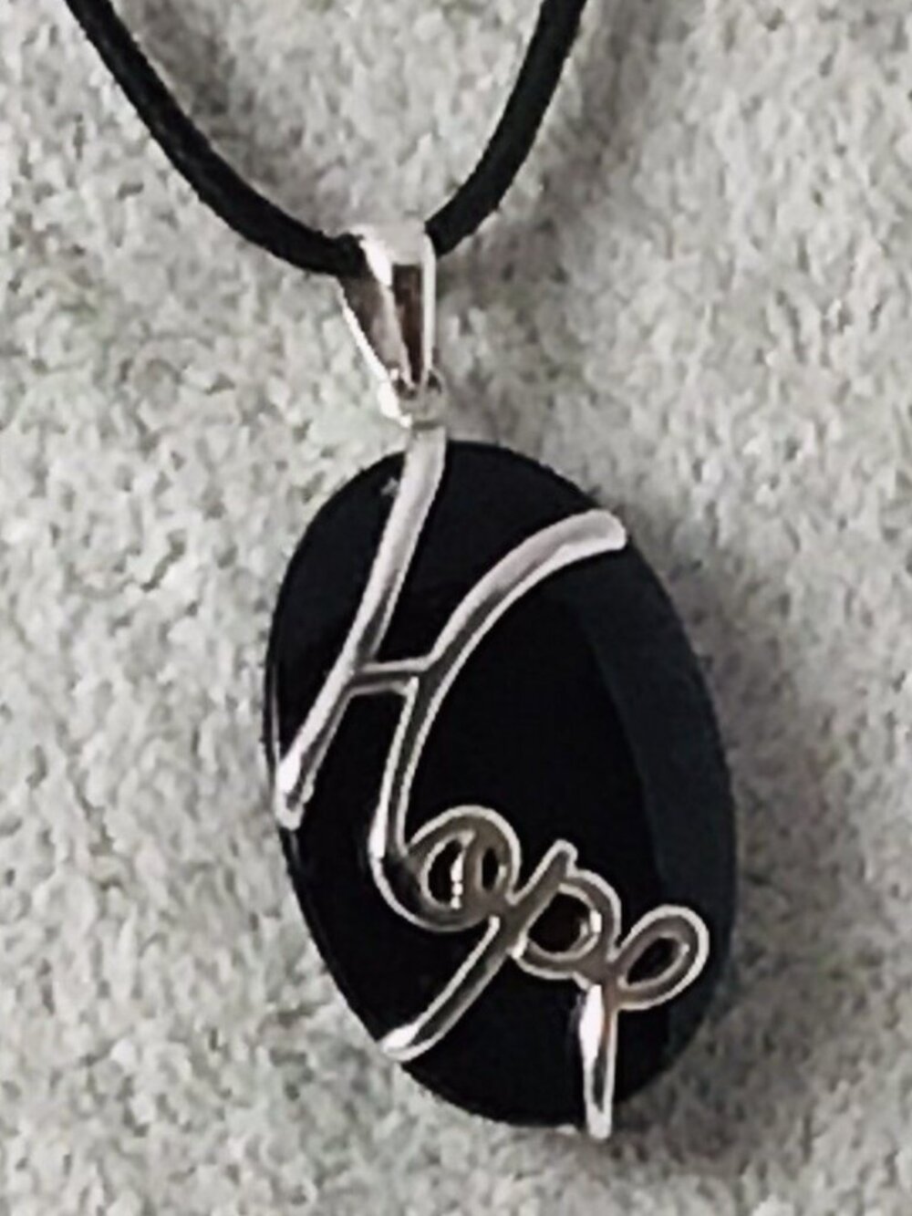 Sterling Silver Black Jade Pendant Reversible Adjustable Cord Necklace 16-18”New